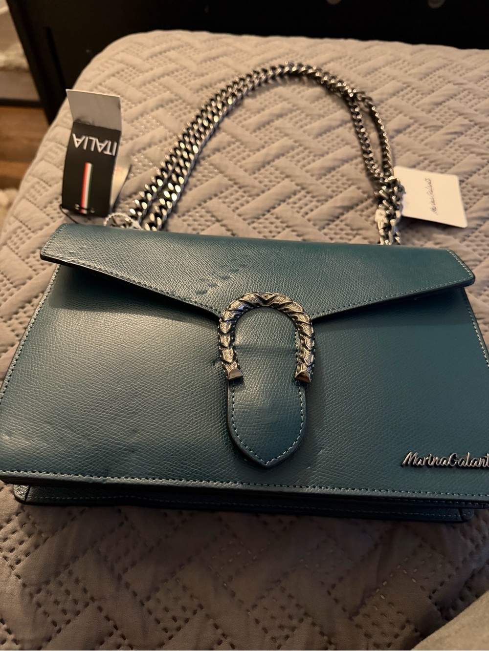 Teal Chain-Handle Shoulder Bag